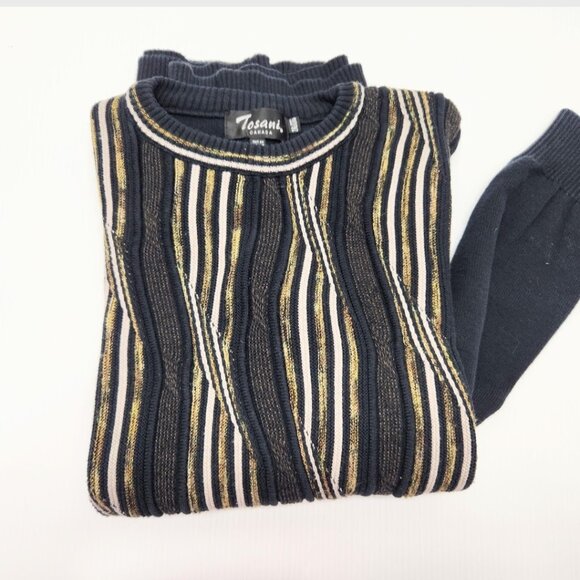 Tosani Canada Men XXL Black Gold Coogi Style Cosby Crew Neck Cotton Knit Sweater - Picture 4 of 10